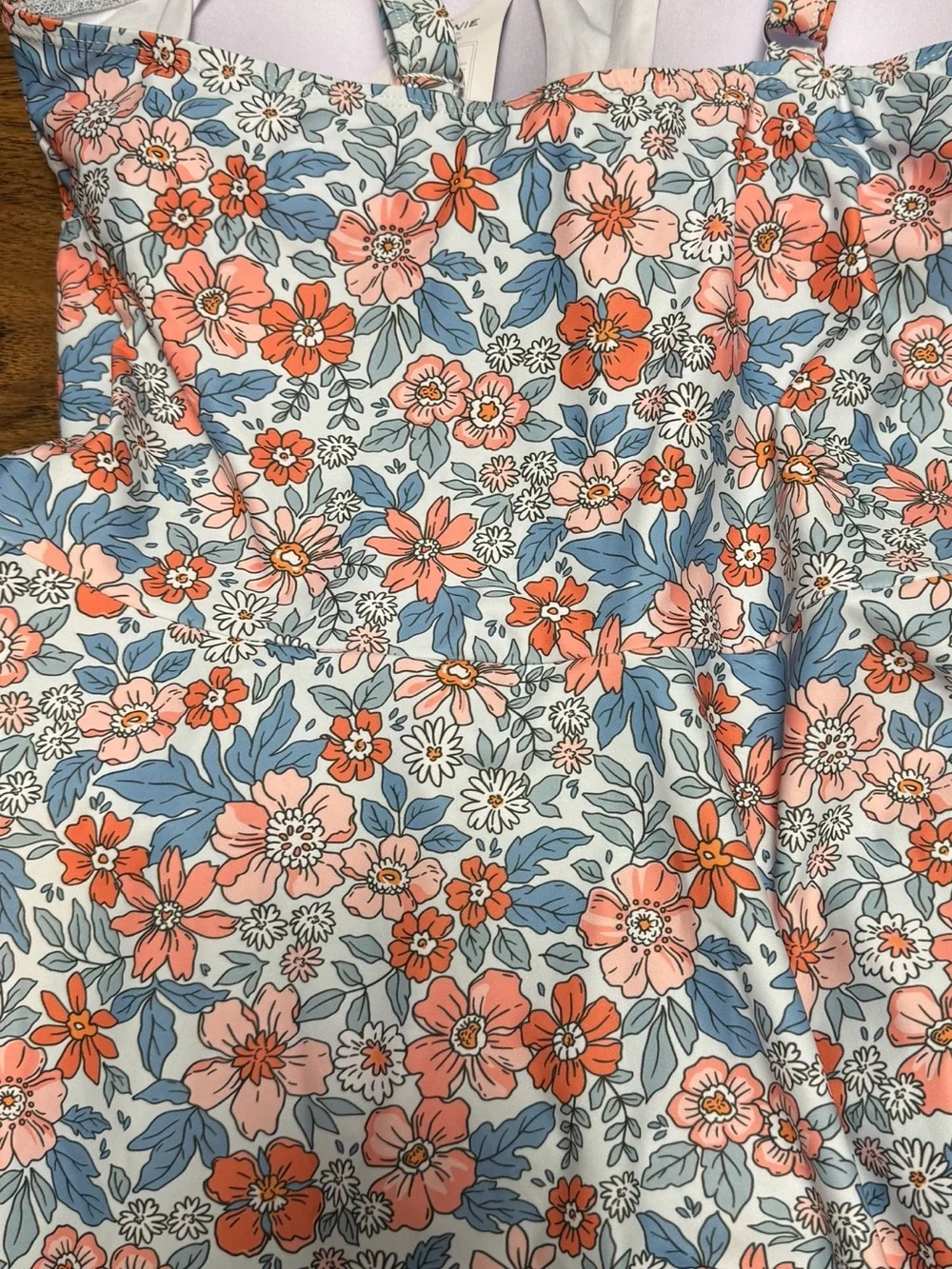 EoMenie Floral Print One-Piece Swimsuit bra built in Coral & Blue Womens 18W NWT - Picture 11 of 11